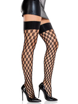 Gemma Eyelet Net Thigh Highs- One Size Black