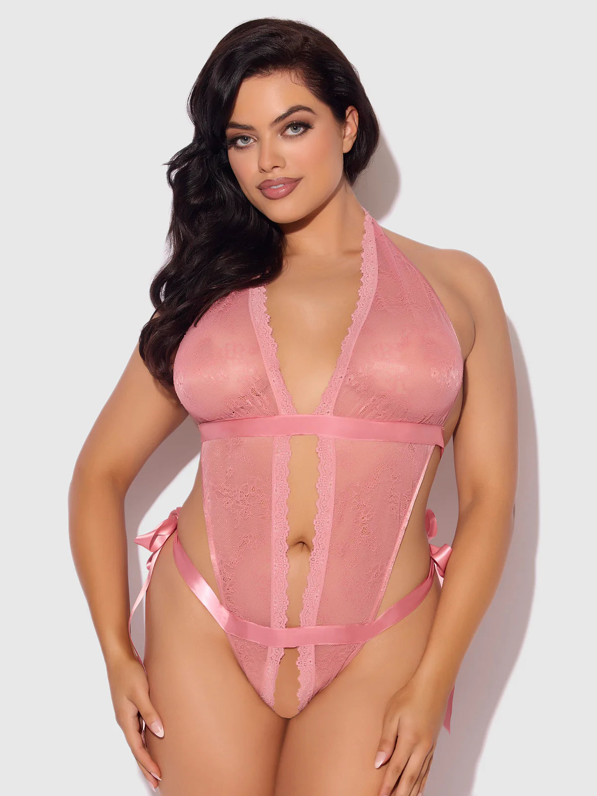 Kiki Lace & Satin Teddy - Dusty Rose