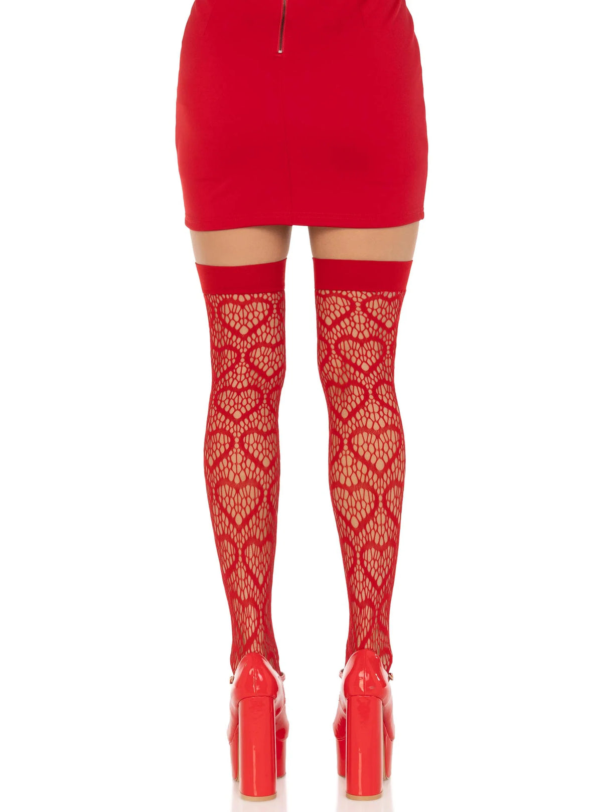 Amore Heart Net Thigh Highs- One Size Red