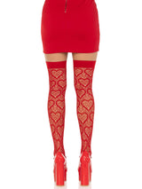 Amore Heart Net Thigh Highs- One Size Red