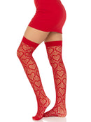 Amore Heart Net Thigh Highs- One Size Red