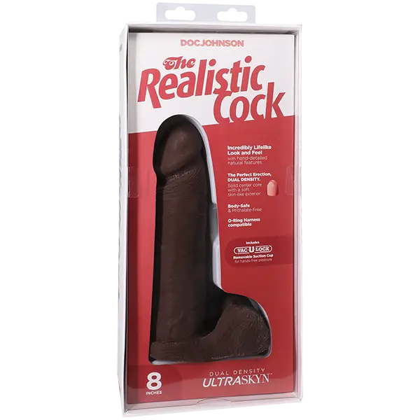 Realistic Cock w/Balls VacULock - Black 8"