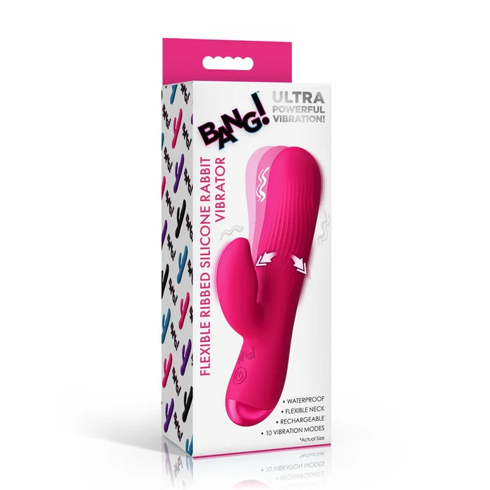 BANG! Flexible Ribbed Silicone Rabbit Vibrator - Pink