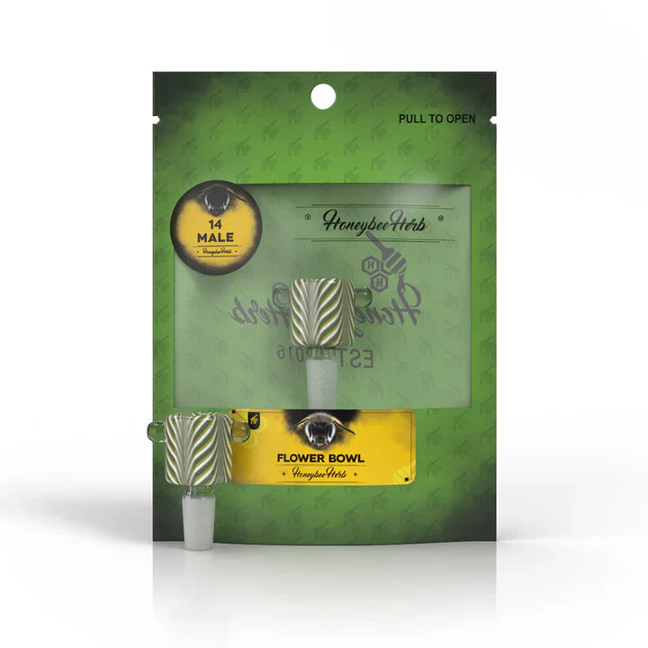 Honeybee Herb: Feathered Barrel (14mm - Green/White)