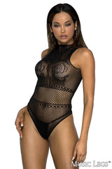 Black Teddy with Decorative Lace- One Size