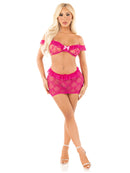 Flirty Vibes Bra and Skirt Set- One Size Magenta