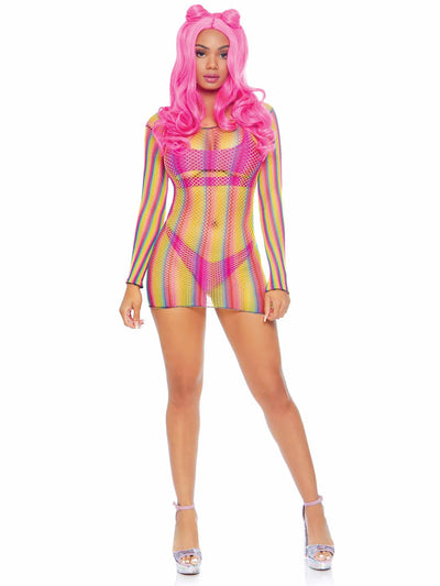 Not Sorry Rainbow Net Dress-One Size