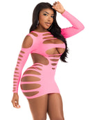 Hits Different Shredded Mini Dress- One Size Neon Pink