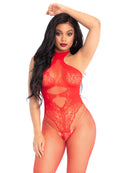 Over You Fishnet Bodystocking- One Size Red