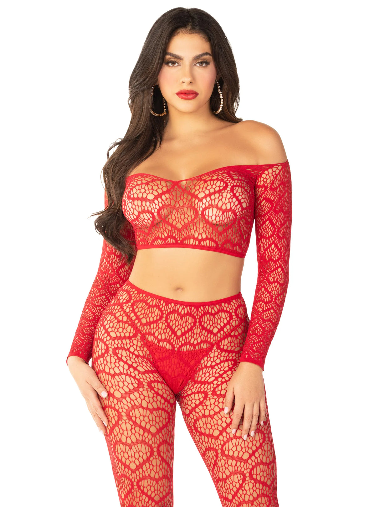 Wild Hearts Crop Top and Footless Tights- One Size Red