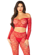 Wild Hearts Crop Top and Footless Tights- One Size Red