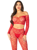 Wild Hearts Crop Top and Footless Tights- One Size Red