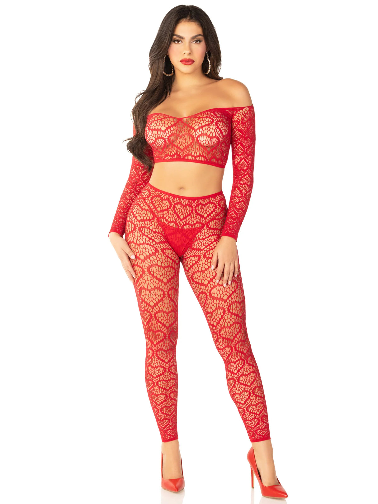 Wild Hearts Crop Top and Footless Tights- One Size Red