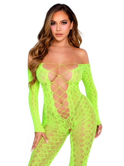 Flawless Vibes Python Bodystocking- One Size Green