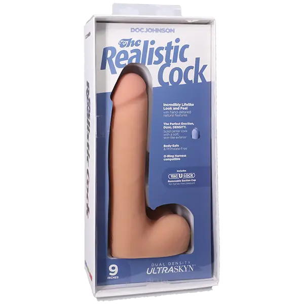 Realistic Cock w/Balls VacULock - White 9"