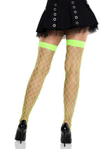 Ida Net Thigh High Stockings- One Size Neon Green