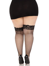 Nicole Plus Fishnet Thigh High Stockings- Black