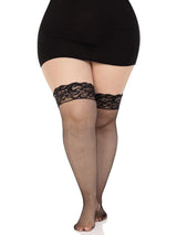 Nicole Plus Fishnet Thigh High Stockings- Black