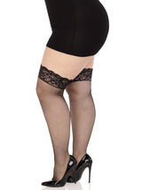 Nicole Plus Fishnet Thigh High Stockings- Black