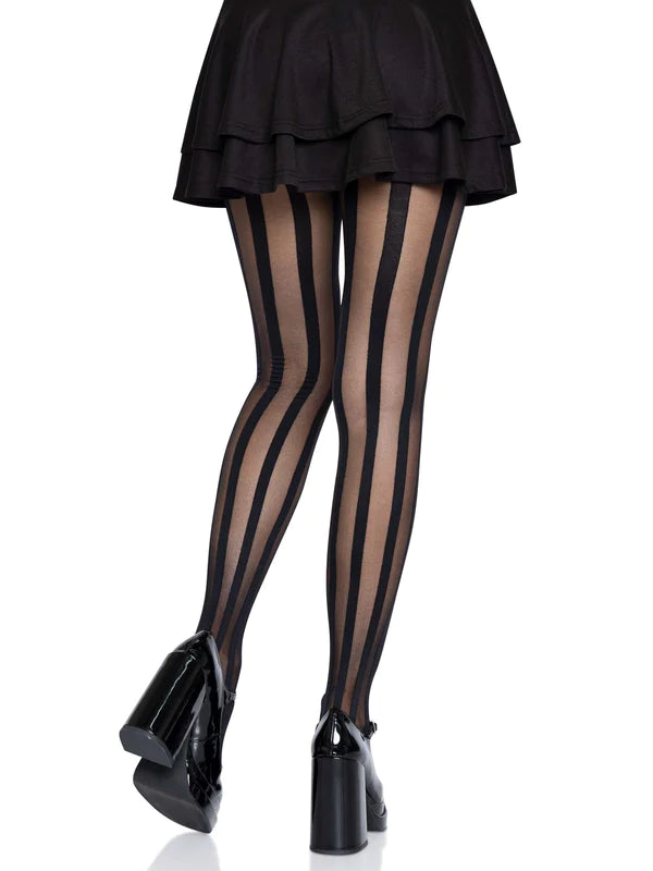 Beck Vertical Striped Tights- One Size Black