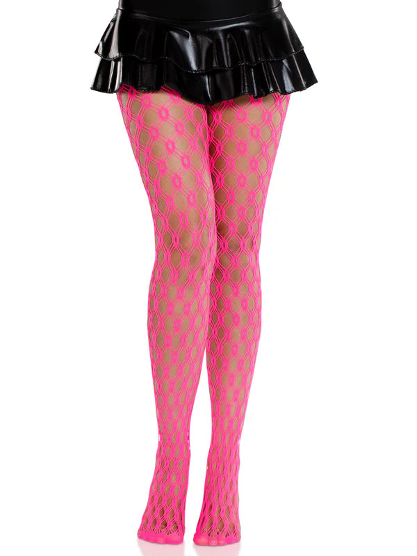 Lyric Eyelet Net Tights- One Size Neon Pink