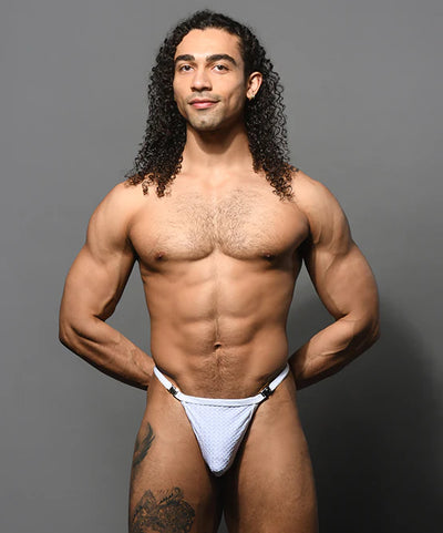 Andrew Christian Platinum Buckle Thong White Large