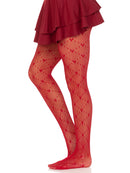 Valentina Heart Net Tights- One Size Red