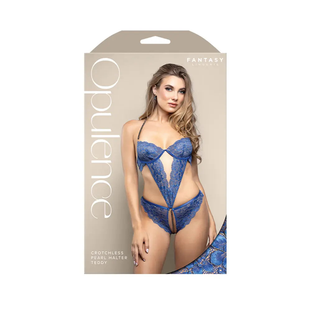 Opulence Crotchless Pearl Halter Teddy