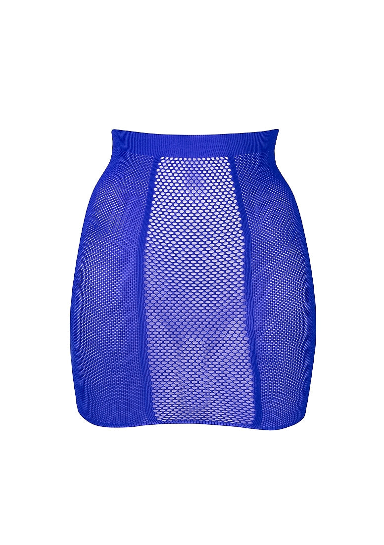 High Waist Fishnet Skirt- One Size Blue