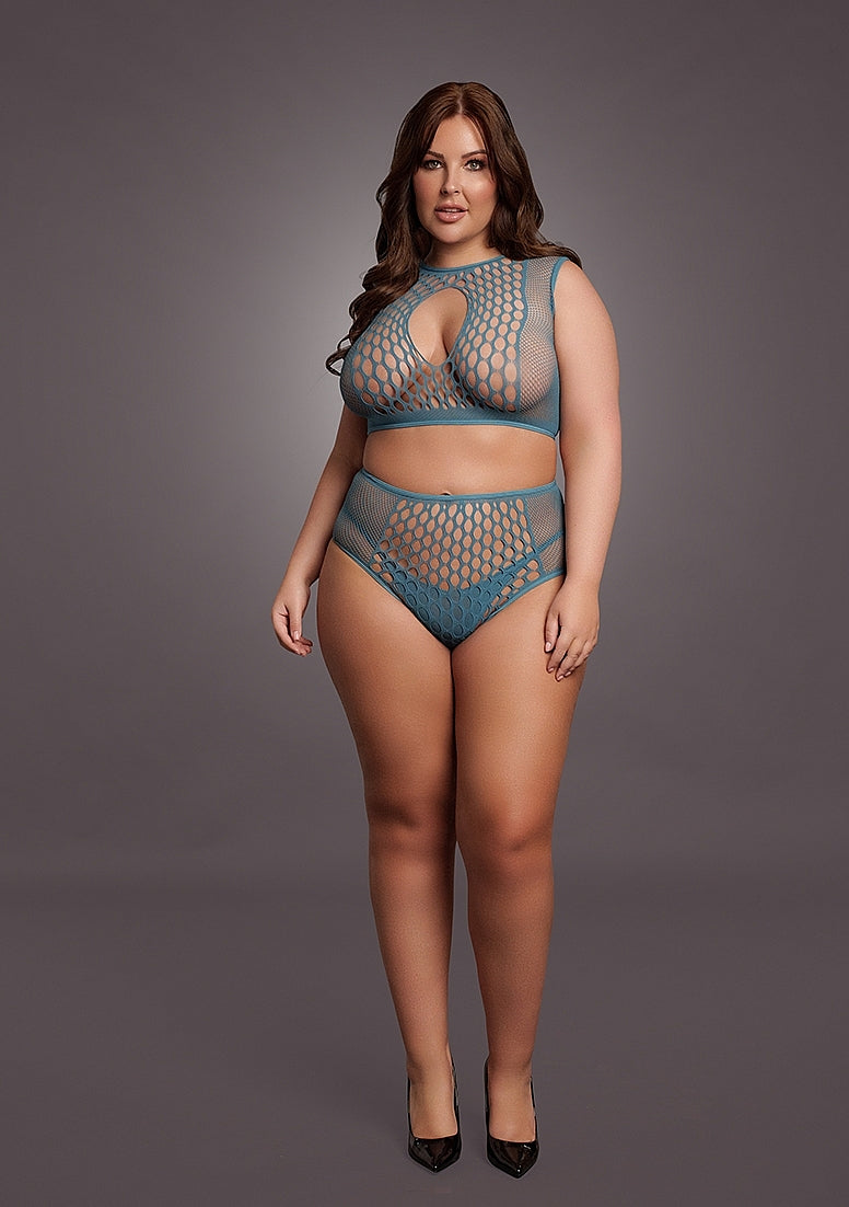 Duo Net Key-Hole Bra Set Blue