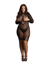 Long Sleeve Fishnet Dress- Black