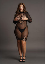 Long Sleeve Fishnet Dress- Black