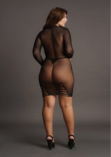Long Sleeve Fishnet Dress- Black
