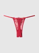 Rosalie Embroidered Lace Thong- Red