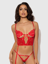Cecily Lace & Chain Bustier- Red
