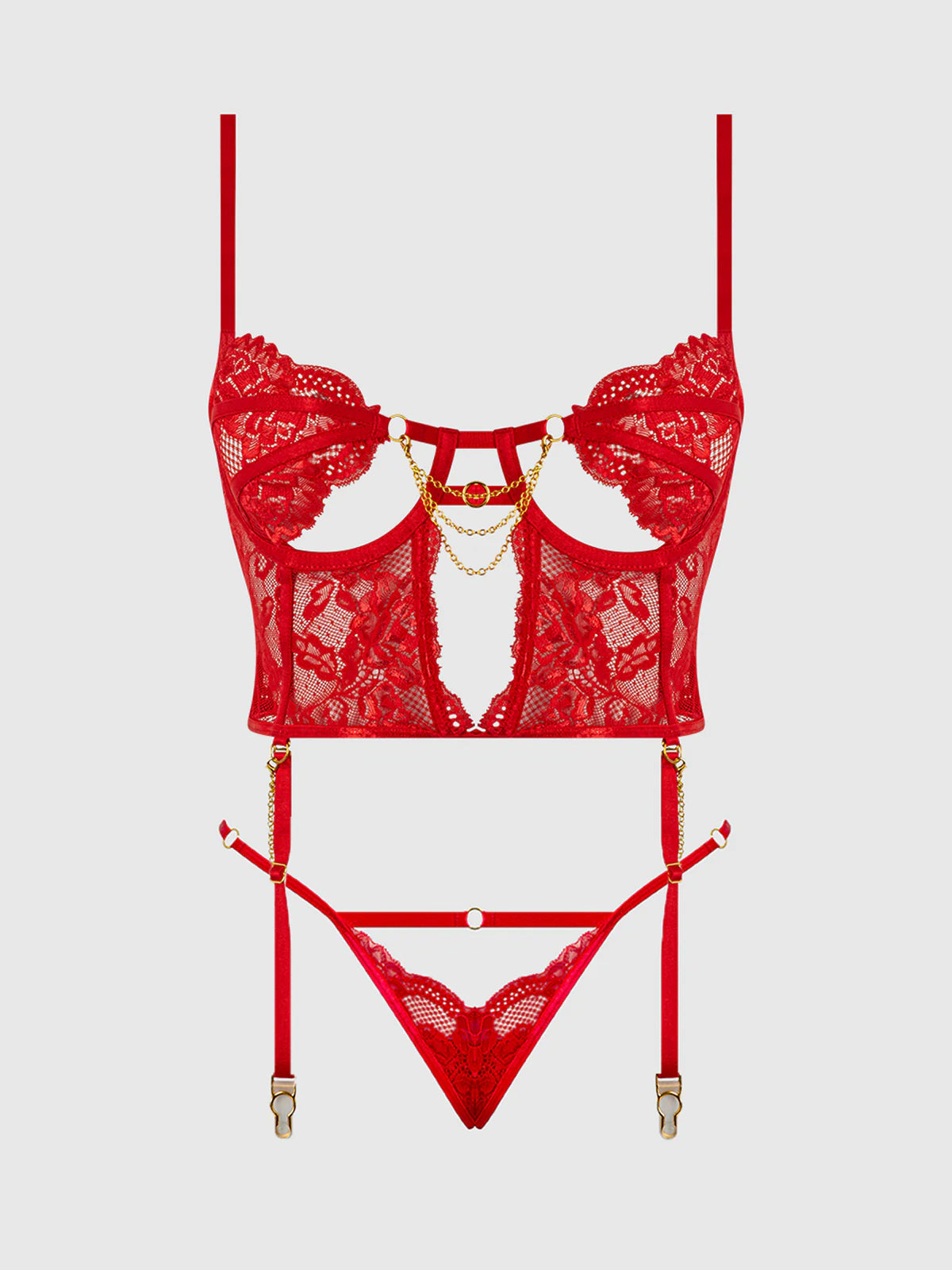 Cecily Lace & Chain Bustier- Red