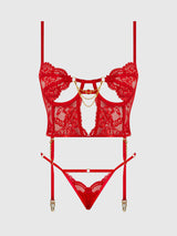 Cecily Lace & Chain Bustier- Red