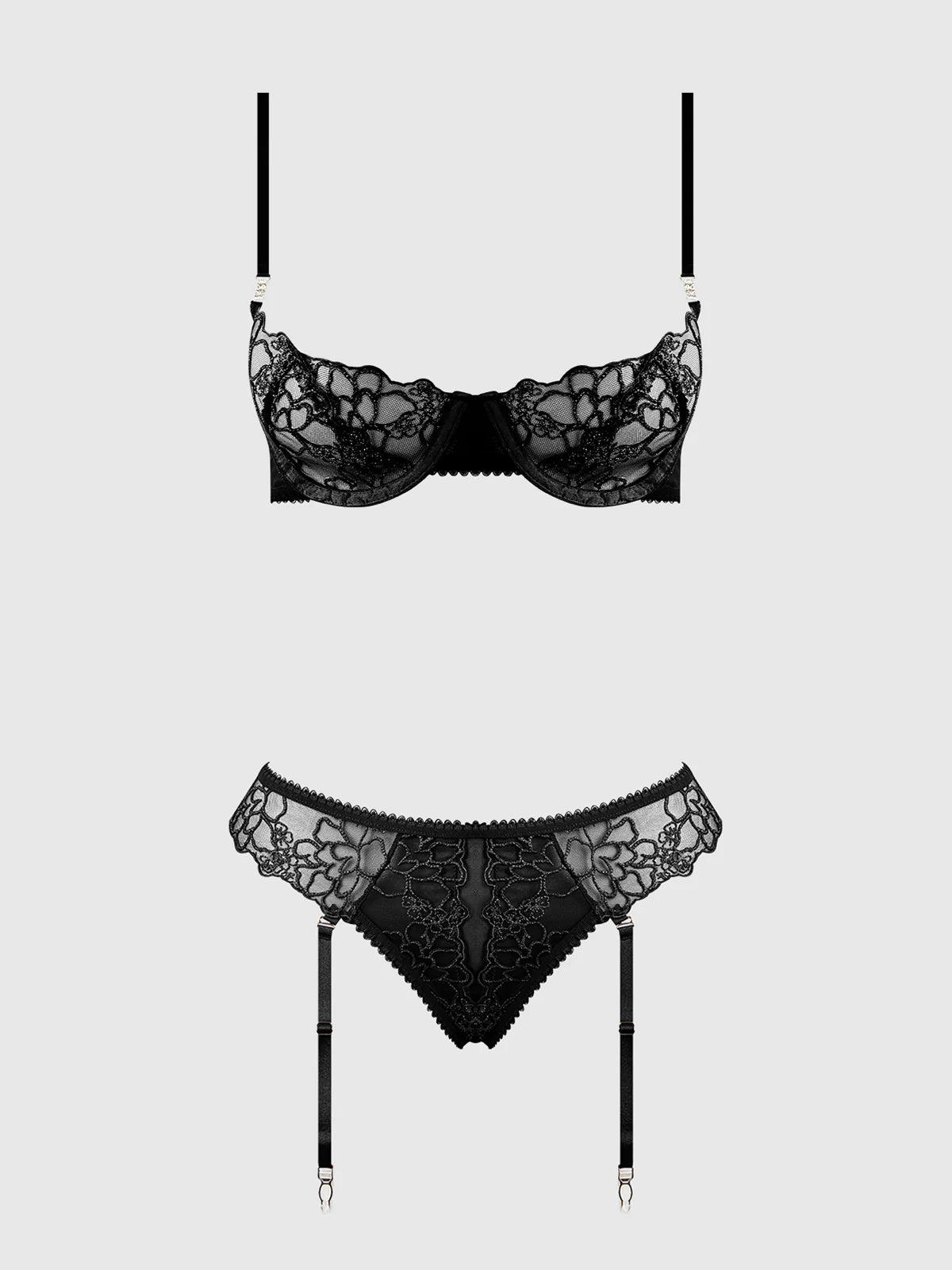 Eden Embroidered Lace Set-Black