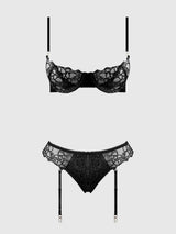 Eden Embroidered Lace Set-Black