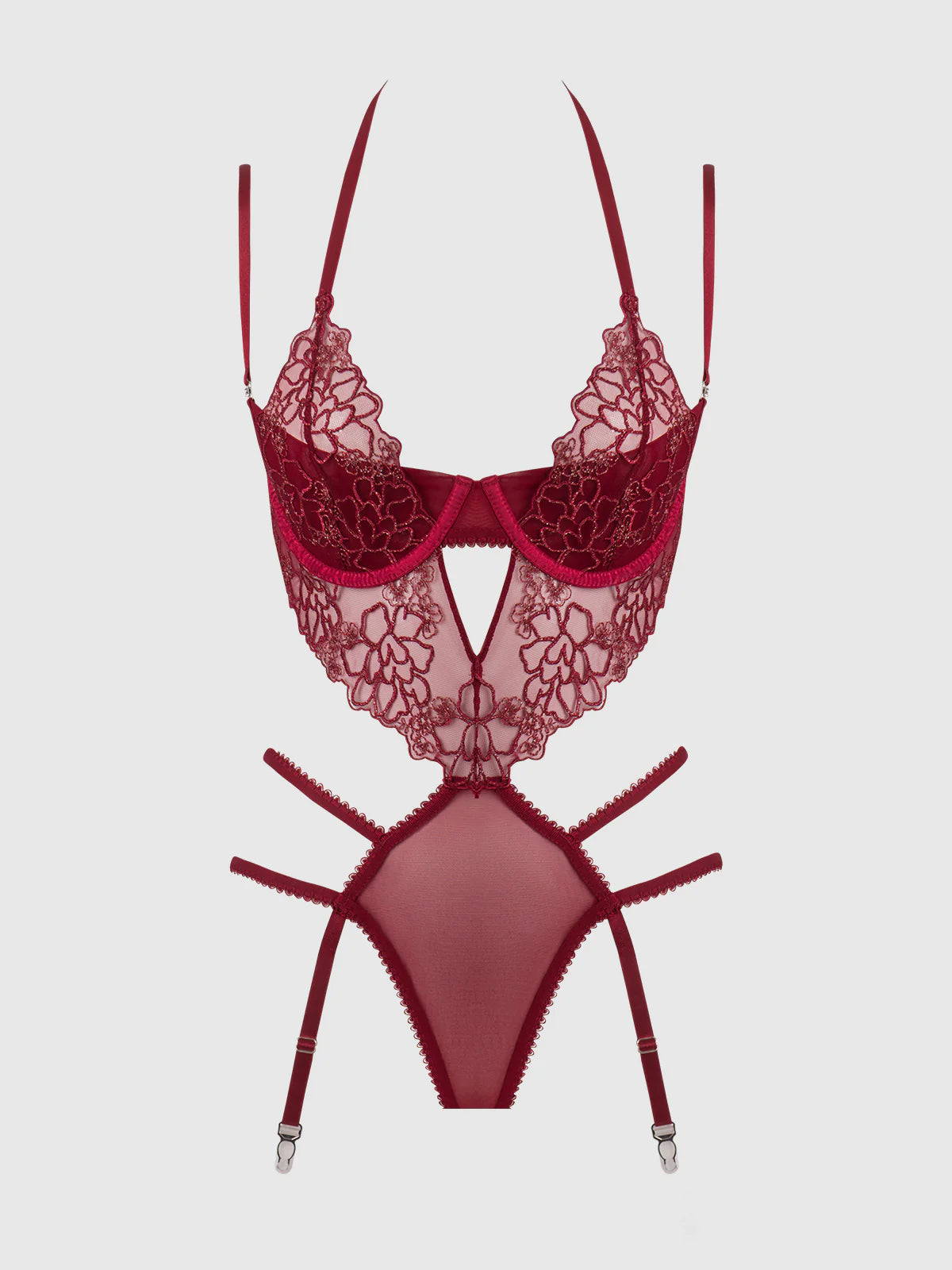 Eden Embroidered Lace Teddy- Rhubarb