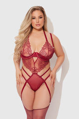 Eden Embroidered Lace Teddy- Rhubarb