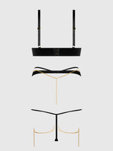 Evangeline Satin & Chain Bra Set- Black