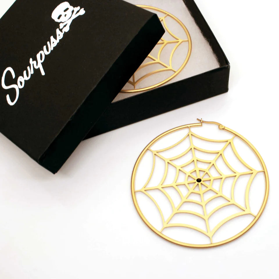Earring: Spiderweb Hoops-Gold