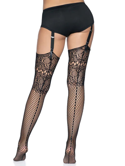 Adeline Lace Top Fishnet Stockings One Size