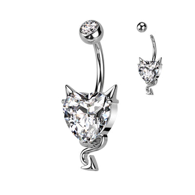 Belly Ring: Surgical Steel Devil Horns-White