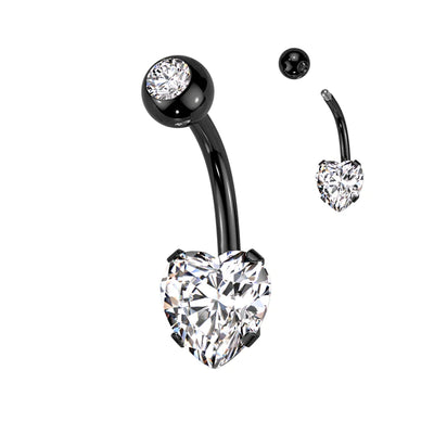 Belly Ring: Surgical Steel Heart-White CZ