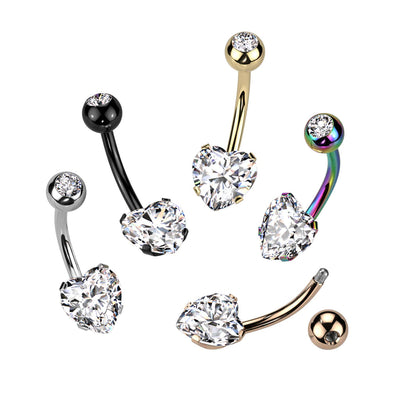 Belly Ring: Surgical Steel Heart-White CZ