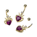 Belly Ring: Surgical Steel Heart Crown-Pink