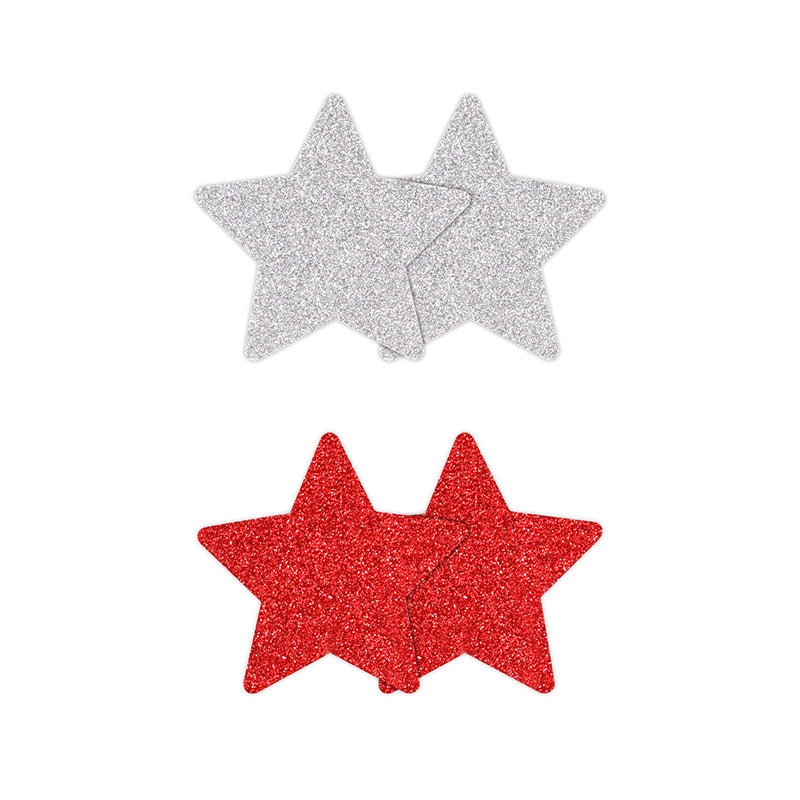 Pretty Pasties: Glitter Stars-Red/Silver