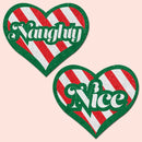 Pasties: Love Green, Red and White Velvet Naughty and Nice Heart